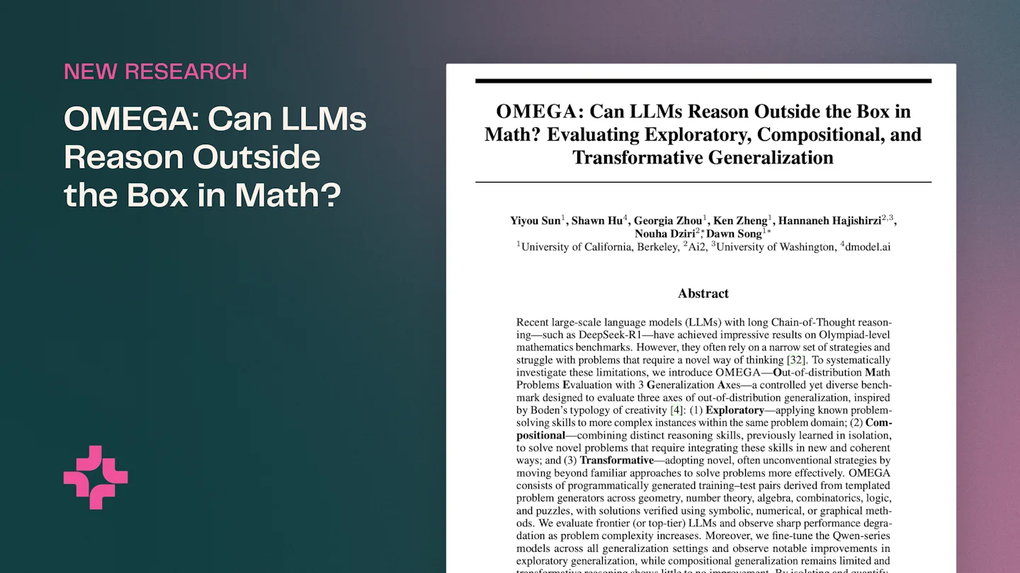 OMEGA research graphic asking whether LLMs can reason outside the box in mathematics